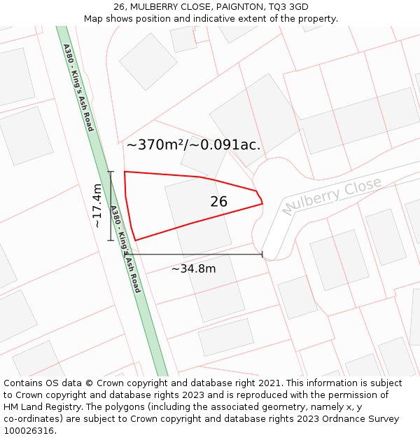 26, MULBERRY CLOSE, PAIGNTON, TQ3 3GD: Plot and title map