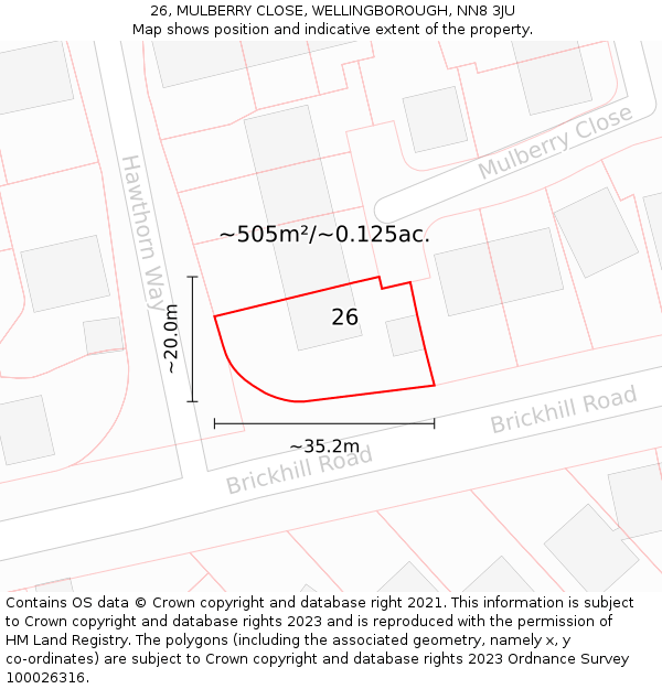 26, MULBERRY CLOSE, WELLINGBOROUGH, NN8 3JU: Plot and title map