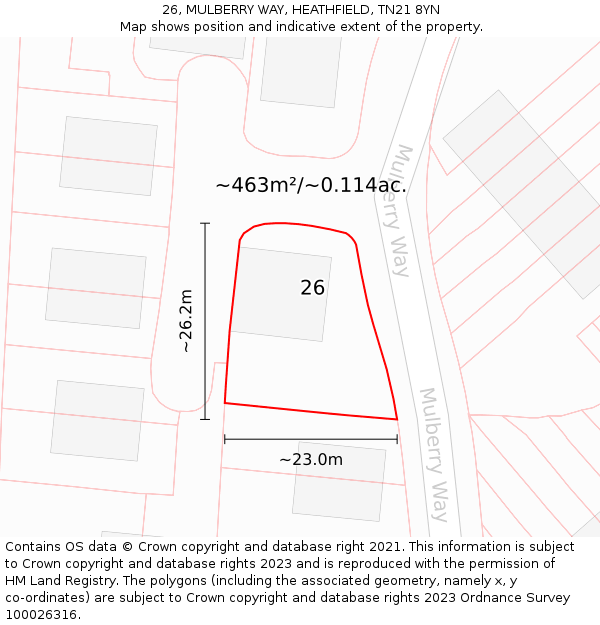 26, MULBERRY WAY, HEATHFIELD, TN21 8YN: Plot and title map