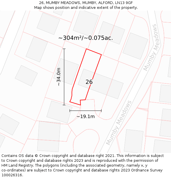 26, MUMBY MEADOWS, MUMBY, ALFORD, LN13 9GF: Plot and title map