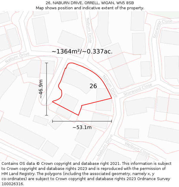 26, NABURN DRIVE, ORRELL, WIGAN, WN5 8SB: Plot and title map