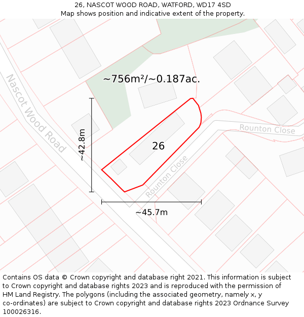 26, NASCOT WOOD ROAD, WATFORD, WD17 4SD: Plot and title map