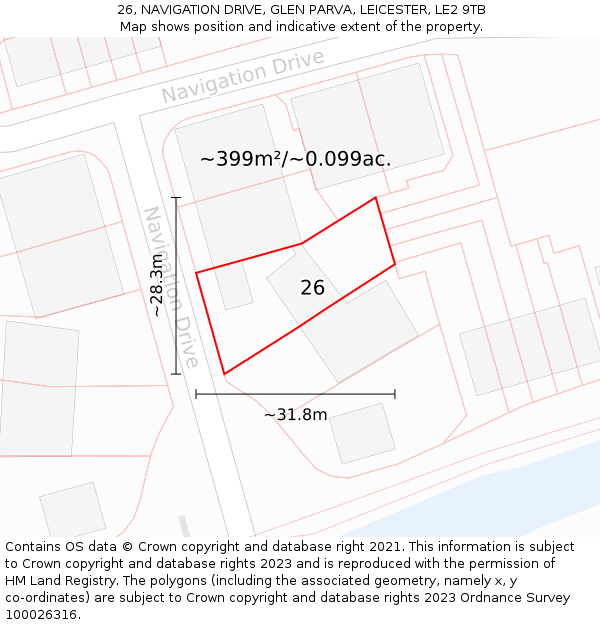 26, NAVIGATION DRIVE, GLEN PARVA, LEICESTER, LE2 9TB: Plot and title map