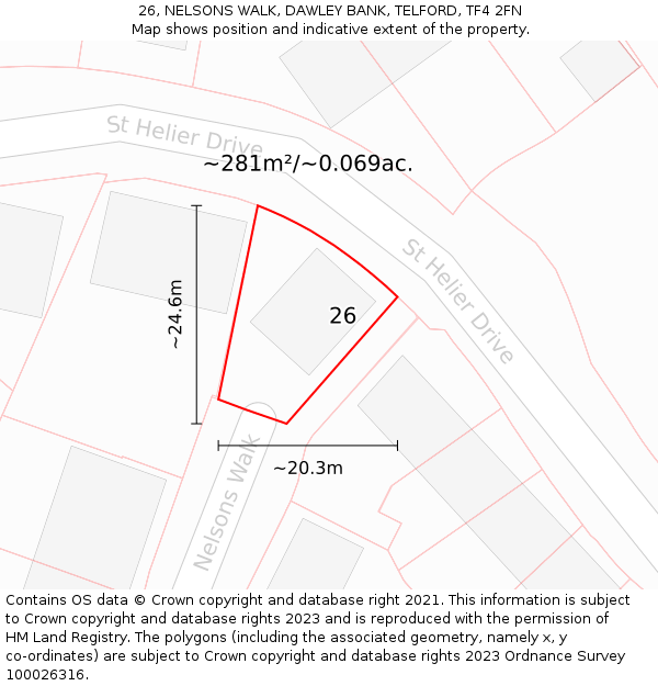 26, NELSONS WALK, DAWLEY BANK, TELFORD, TF4 2FN: Plot and title map