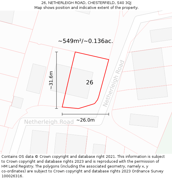 26, NETHERLEIGH ROAD, CHESTERFIELD, S40 3QJ: Plot and title map