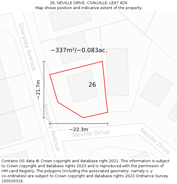 26, NEVILLE DRIVE, COALVILLE, LE67 4DX: Plot and title map