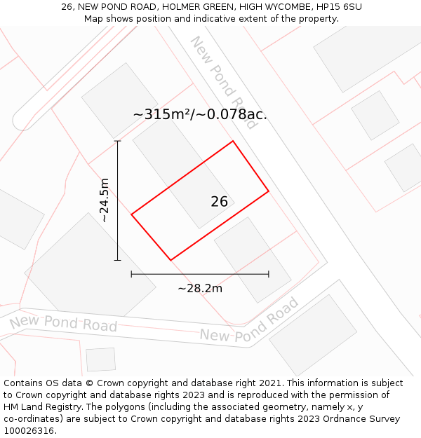 26, NEW POND ROAD, HOLMER GREEN, HIGH WYCOMBE, HP15 6SU: Plot and title map