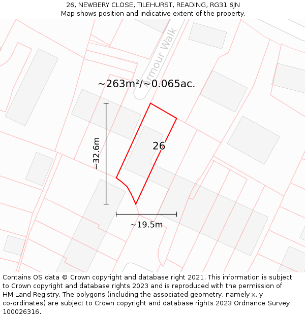 26, NEWBERY CLOSE, TILEHURST, READING, RG31 6JN: Plot and title map