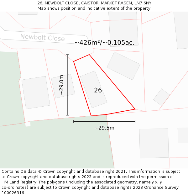 26, NEWBOLT CLOSE, CAISTOR, MARKET RASEN, LN7 6NY: Plot and title map