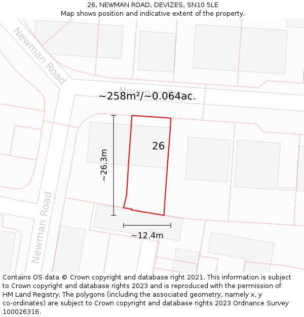 26, NEWMAN ROAD, DEVIZES, SN10 5LE: Plot and title map