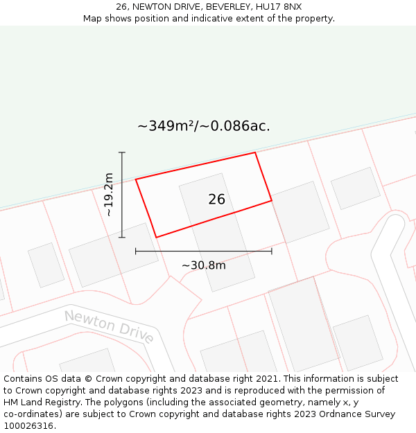 26, NEWTON DRIVE, BEVERLEY, HU17 8NX: Plot and title map