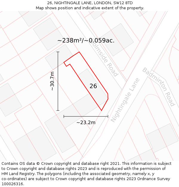 26, NIGHTINGALE LANE, LONDON, SW12 8TD: Plot and title map