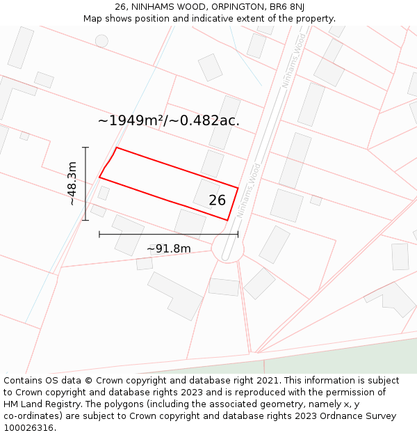 26, NINHAMS WOOD, ORPINGTON, BR6 8NJ: Plot and title map