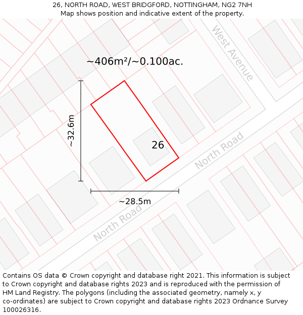 26, NORTH ROAD, WEST BRIDGFORD, NOTTINGHAM, NG2 7NH: Plot and title map