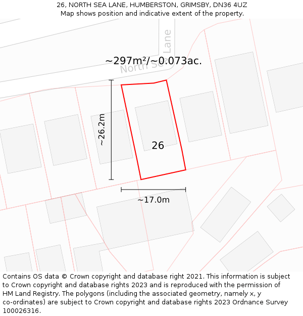 26, NORTH SEA LANE, HUMBERSTON, GRIMSBY, DN36 4UZ: Plot and title map