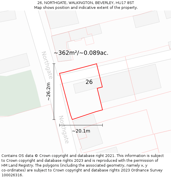 26, NORTHGATE, WALKINGTON, BEVERLEY, HU17 8ST: Plot and title map