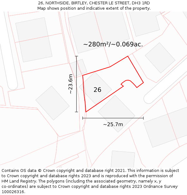 26, NORTHSIDE, BIRTLEY, CHESTER LE STREET, DH3 1RD: Plot and title map