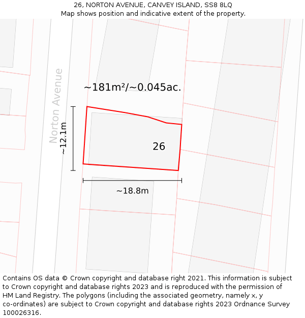 26, NORTON AVENUE, CANVEY ISLAND, SS8 8LQ: Plot and title map