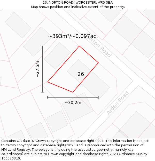 26, NORTON ROAD, WORCESTER, WR5 3BA: Plot and title map