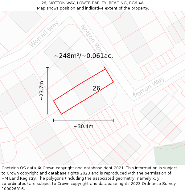 26, NOTTON WAY, LOWER EARLEY, READING, RG6 4AJ: Plot and title map