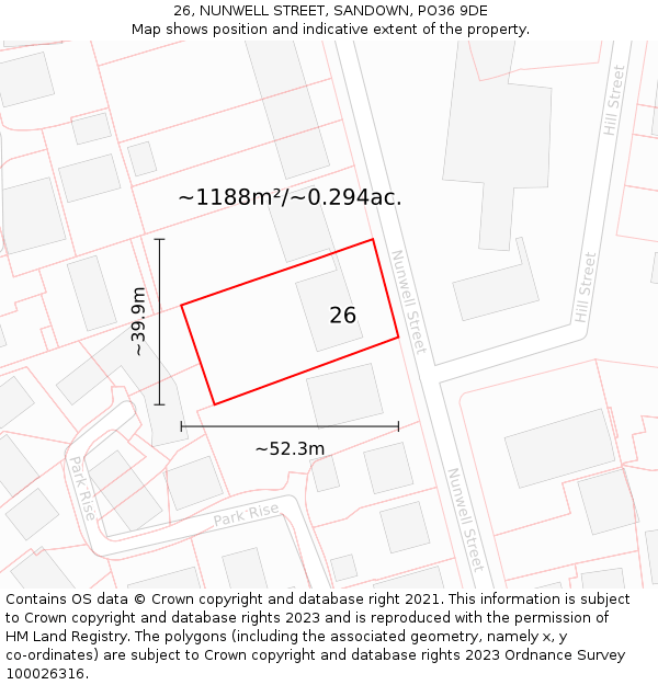 26, NUNWELL STREET, SANDOWN, PO36 9DE: Plot and title map