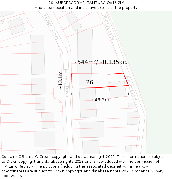 26, NURSERY DRIVE, BANBURY, OX16 2LY: Plot and title map