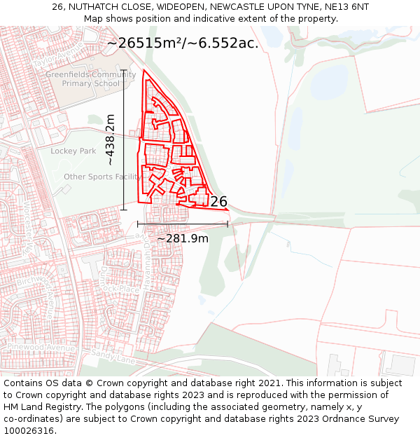 26, NUTHATCH CLOSE, WIDEOPEN, NEWCASTLE UPON TYNE, NE13 6NT: Plot and title map