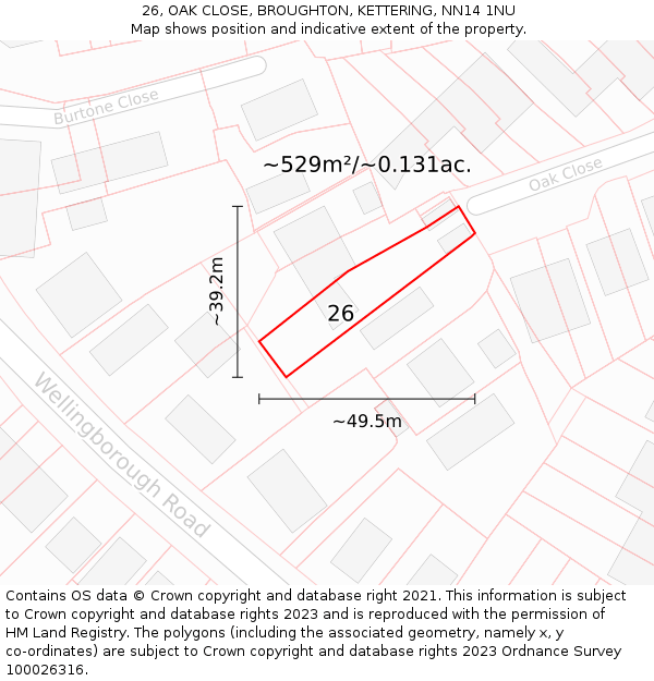 26, OAK CLOSE, BROUGHTON, KETTERING, NN14 1NU: Plot and title map