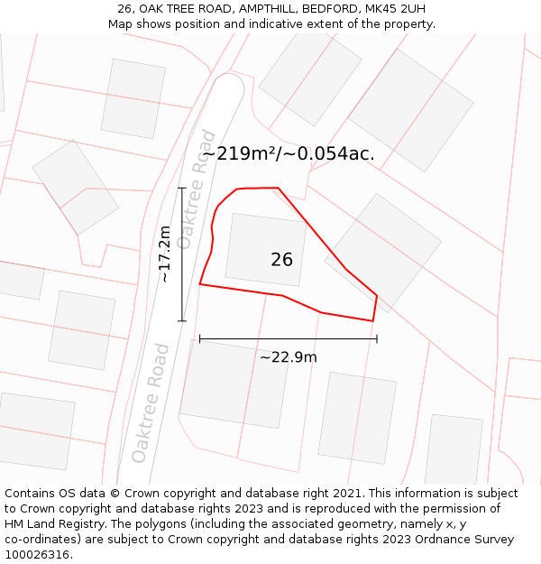 26, OAK TREE ROAD, AMPTHILL, BEDFORD, MK45 2UH: Plot and title map