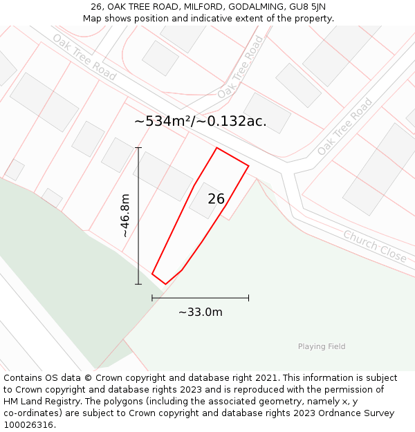 26, OAK TREE ROAD, MILFORD, GODALMING, GU8 5JN: Plot and title map
