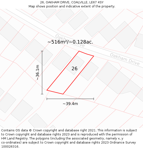 26, OAKHAM DRIVE, COALVILLE, LE67 4SY: Plot and title map