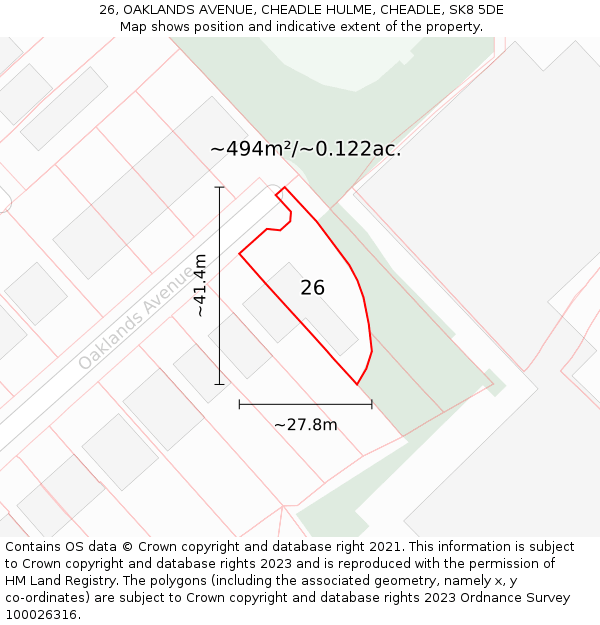 26, OAKLANDS AVENUE, CHEADLE HULME, CHEADLE, SK8 5DE: Plot and title map