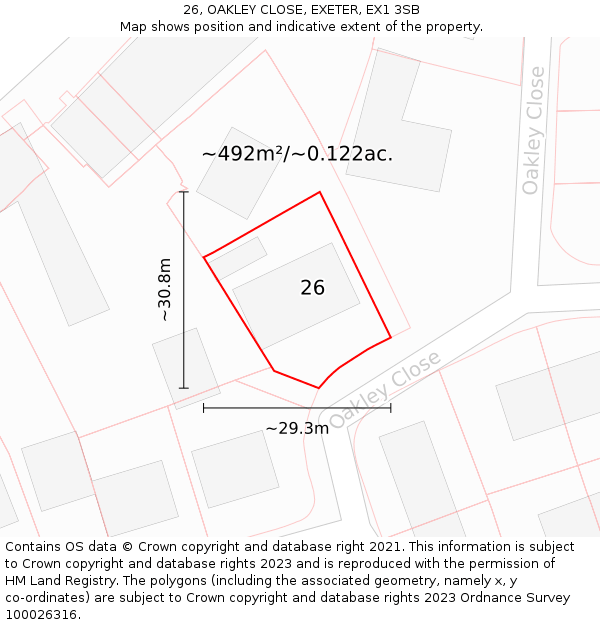 26, OAKLEY CLOSE, EXETER, EX1 3SB: Plot and title map