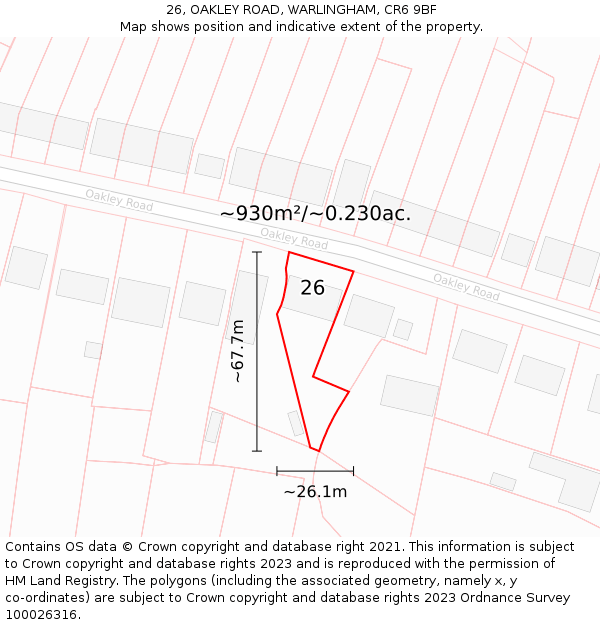 26, OAKLEY ROAD, WARLINGHAM, CR6 9BF: Plot and title map