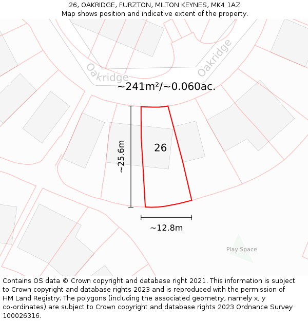 26, OAKRIDGE, FURZTON, MILTON KEYNES, MK4 1AZ: Plot and title map