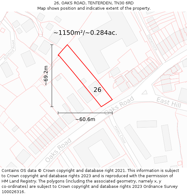 26, OAKS ROAD, TENTERDEN, TN30 6RD: Plot and title map