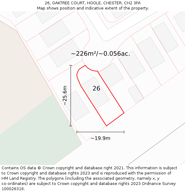 26, OAKTREE COURT, HOOLE, CHESTER, CH2 3FA: Plot and title map