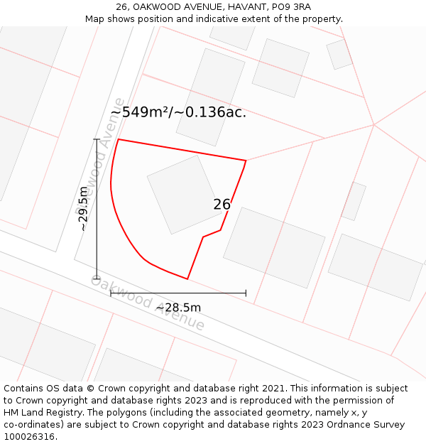 26, OAKWOOD AVENUE, HAVANT, PO9 3RA: Plot and title map