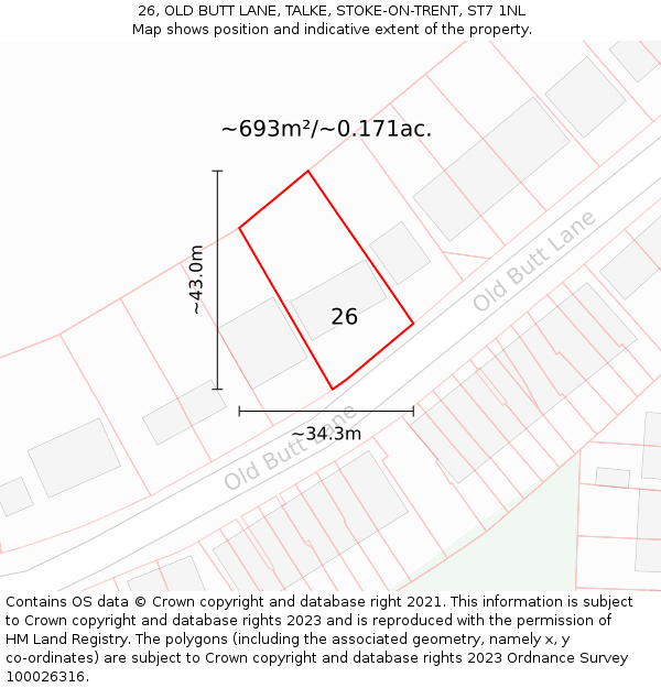 26, OLD BUTT LANE, TALKE, STOKE-ON-TRENT, ST7 1NL: Plot and title map