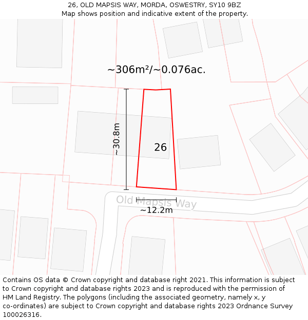 26, OLD MAPSIS WAY, MORDA, OSWESTRY, SY10 9BZ: Plot and title map