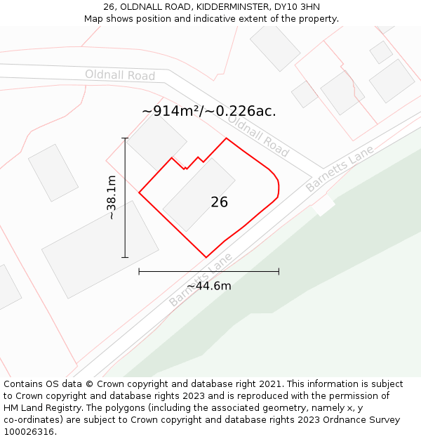 26, OLDNALL ROAD, KIDDERMINSTER, DY10 3HN: Plot and title map