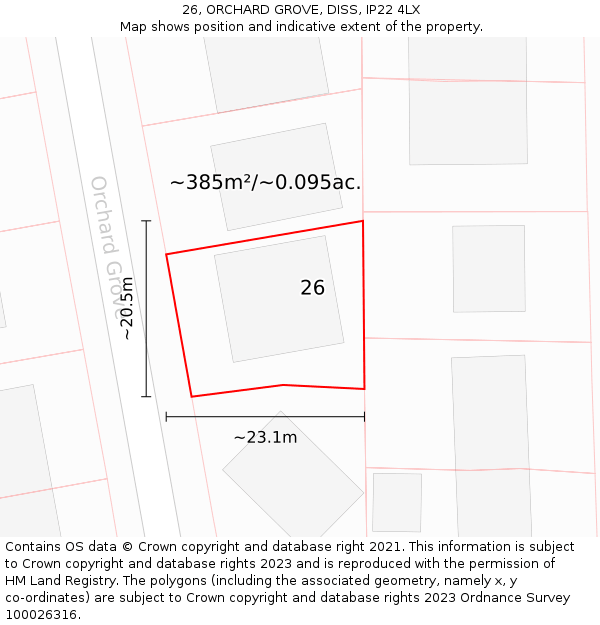 26, ORCHARD GROVE, DISS, IP22 4LX: Plot and title map