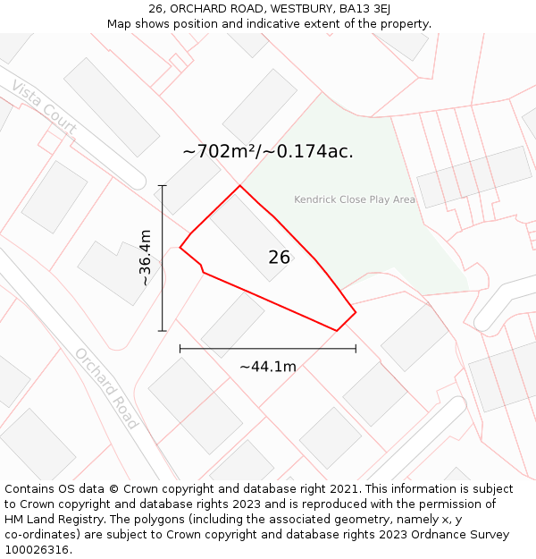 26, ORCHARD ROAD, WESTBURY, BA13 3EJ: Plot and title map