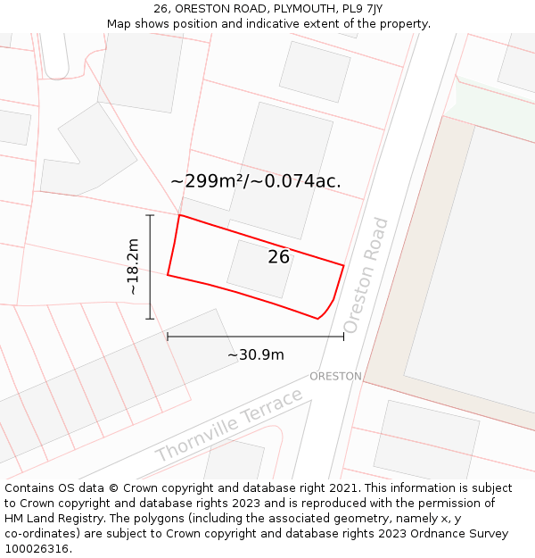 26, ORESTON ROAD, PLYMOUTH, PL9 7JY: Plot and title map