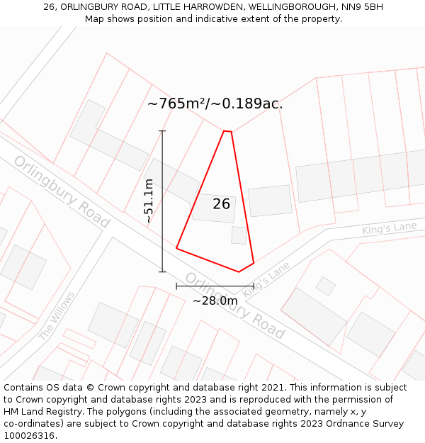 26, ORLINGBURY ROAD, LITTLE HARROWDEN, WELLINGBOROUGH, NN9 5BH: Plot and title map