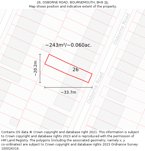 26, OSBORNE ROAD, BOURNEMOUTH, BH9 2JL: Plot and title map