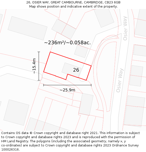 26, OSIER WAY, GREAT CAMBOURNE, CAMBRIDGE, CB23 6GB: Plot and title map