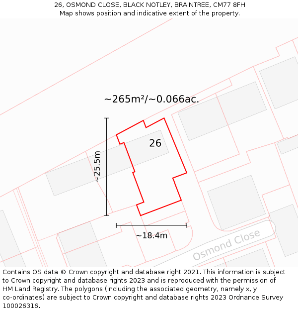 26, OSMOND CLOSE, BLACK NOTLEY, BRAINTREE, CM77 8FH: Plot and title map