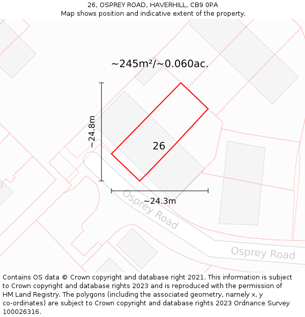 26, OSPREY ROAD, HAVERHILL, CB9 0PA: Plot and title map