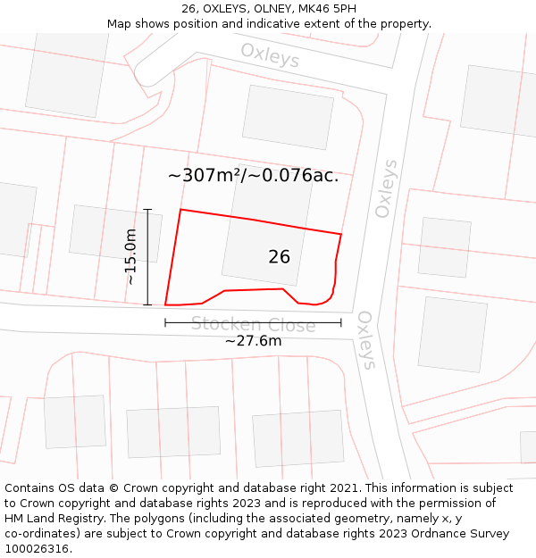 26, OXLEYS, OLNEY, MK46 5PH: Plot and title map